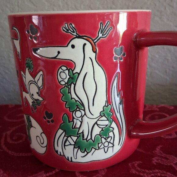 St. Nicholas Square Red Ceramic Holiday Dog Themed Coffee Mug - Picture 10 of 11